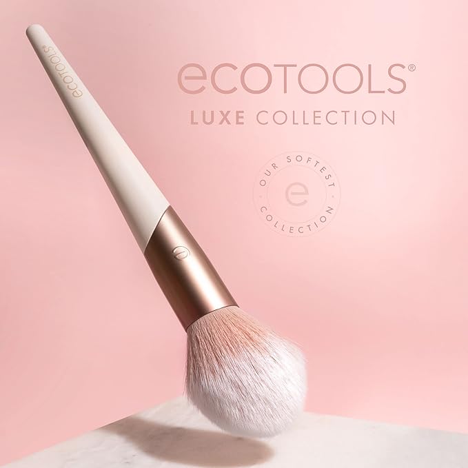 EcoTools Luxe Plush Powder Makeup Brush for Blush & Bronzer, Works Best With Powder Makeup, Luxurious and Glamorous, Eco-Friendly Premium Makeup Brush, Synthetic Bristles, Pink, 1 Count (Pack of 8)