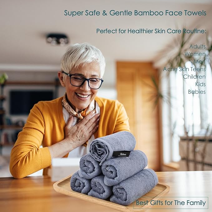 Reusable Makeup Remover Towels, 13x13 inch Extra Large Wash Cloths for Face and Body, Super Soft and Gentle Face Towel on Sensitive Skin, Easy to Rinse Fast Dry Denim Blue Facial Cleansing Cloths