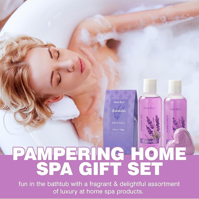 Mother's Day Gift for Mom Spa Gift Baskets for Women Bath lavender gifts spa gift set Basket For Women & Men, Luxury Self Care Home Spa Kit Lavender Bath Gift Basket 20Pcs Bath Gift Set