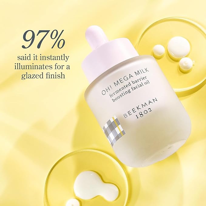 Beekman 1802 Oh Mega Milk Facial Oil - Hydrating Vitamin C & Niacinamide Serum - Repairs Skin Barrier - For Dry/Aging Skin - Fragrance Free & Sensitive Safe