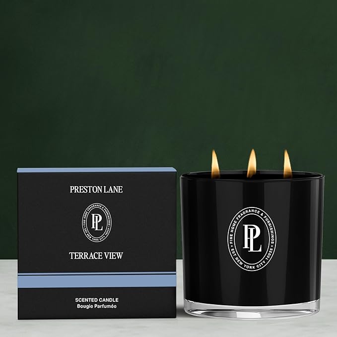 Preston Lane The Deluxe 3-Wick Candle, Scented Candle with Vegan, Soy Wax Blend, Terrace View, 24 Oz