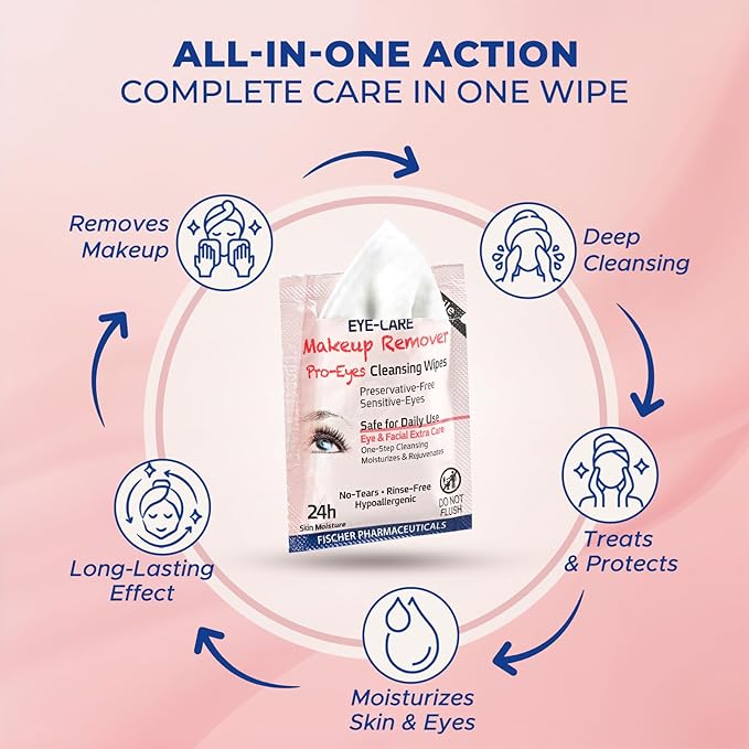 Dr. FIscher Makeup Remover Wipes - Sensitive Skin Formula, Individually Sealed, No Rinse, Eyes and Face Safe (30)