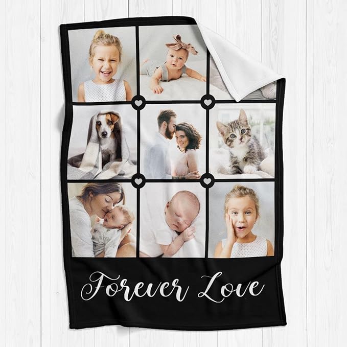 Custom Blanket with Photos, Personalized Photo Blankets Using My Own Photos, Customized Blankets with Pictures, Personalized Gifts for Women Men Baby Child