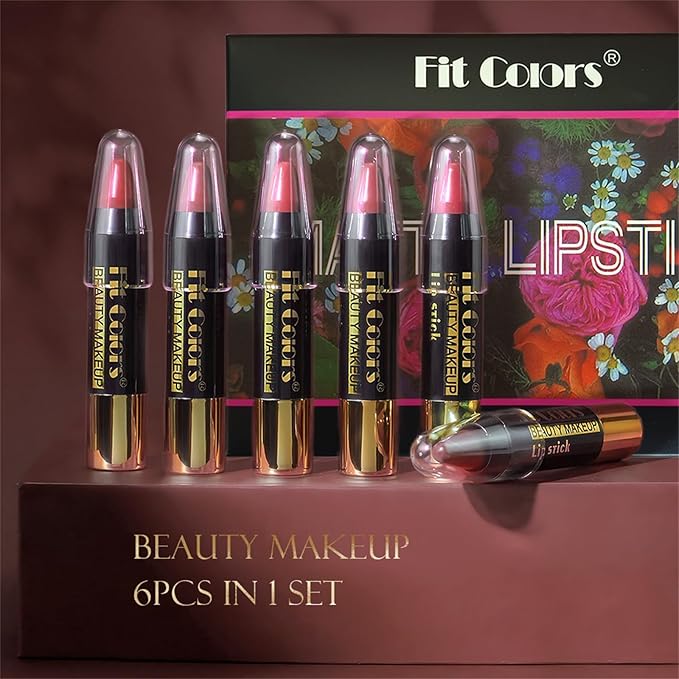 6Pcs Moisturizing Gloosy Nude Lipstick Set, Nude Pink Rose Mauve Red Brown 6 Rich Shades Waterproof Long Lasting Non-Stick Cup 24 Hour Lip Crayon Pencil Makeup Lip Liner Pen Set Christmas Gifts