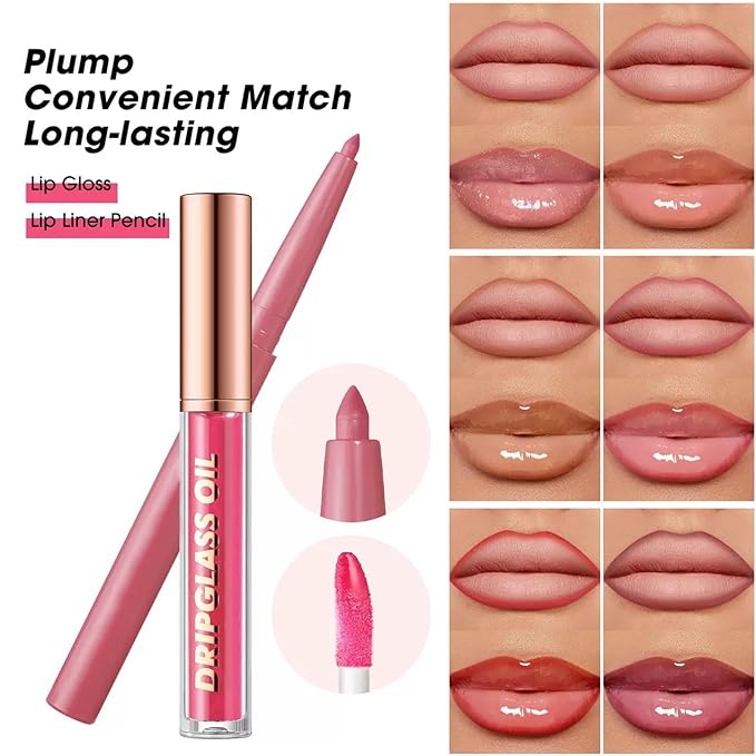 Red Lip Liner Waterproof Lip Liner and Gloss Set High Pigment Long Lasting Plum Smudge proof Lip Gloss and Lip Liner Set (10# Red)