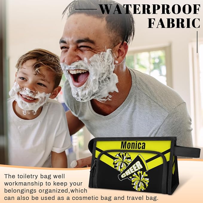 Custom-Makeup-Bag Personalized Travel Toiletry Bag Text Customized Cheer Makeup Bags Cosmetic Bags for Women With Divider & Handle Yellow