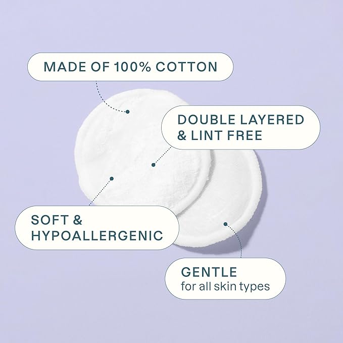 Cliganic Premium Cotton Rounds | Makeup Remover Pads, Hypoallergenic, Lint-Free | 100% Pure Cotton (6 Pack)