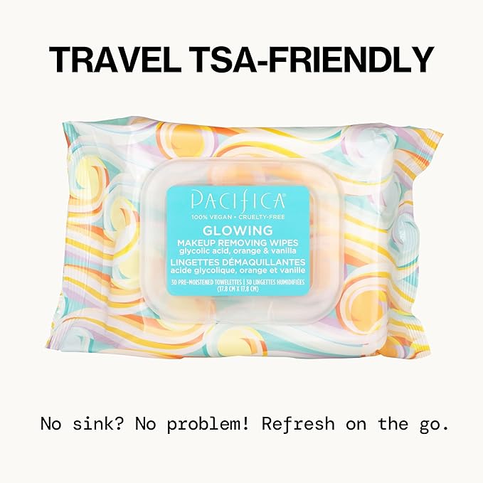 Pacifica Makeup Remover Face Wipes - Daily Facial Cleansing & Exfoliating Towelettes - Biodegradable - Organic - w/ Gycolic Acid - Clean Beauty Vegan & Cruelty-Free Dermatologist Tested 30 Count