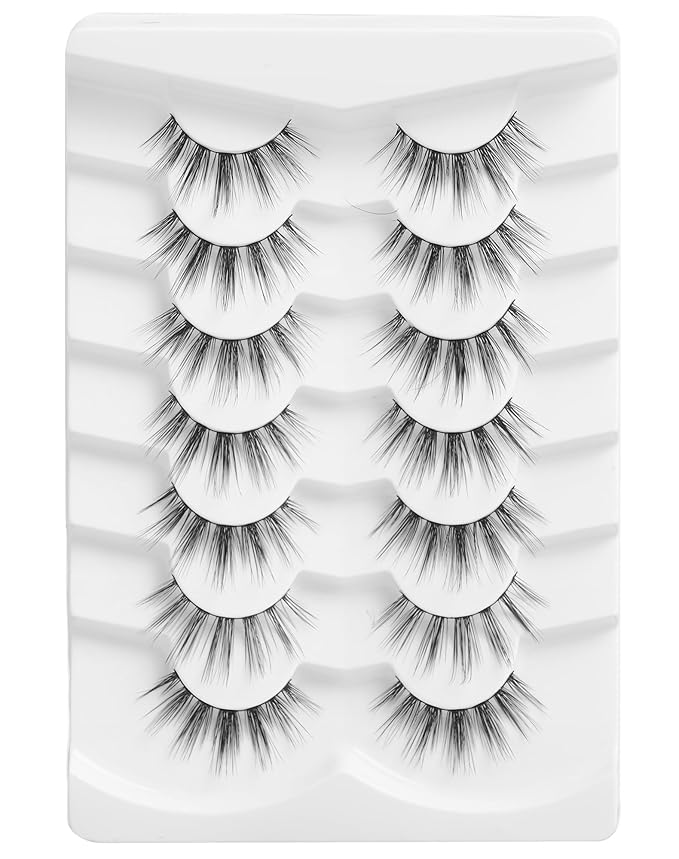 Onlyall Natural Lashes Wispy Lashes Natural Look False Eyelashes Natural Flared Eyelashes False Eye Lashes Soft Fluffy Lashes 7 Pairs DK51, Black