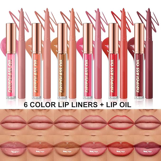 Pink Lip Liner Waterproof Lip Liner and Gloss Set High Pigment Long Lasting Plum Smudge proof Lip Gloss and Lip Liner Set (01# Light Pink)