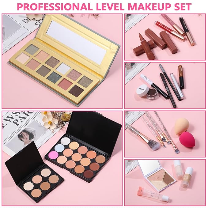 Makeup Kit For Women Full Kit, Makeup Set For Girls Teen Women, Makeup Gift Set With Eyeshadow Palette, Foundation, Concealer, Lipstick, Brushes (12 color makep kit)