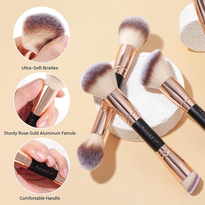 MAGEFY Makeup Brushes 12Pcs with Bag, Double-End Multi-functional for Foundation Powder Blush Eyeliner Eyeshadows brushes with Gift Box,Blackgold