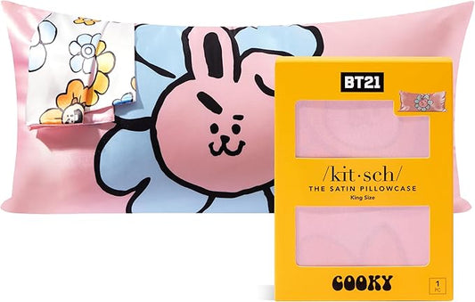 Kitsch x BT21 (Cooky) Satin Pillowcase with Zipper for Hair & Skin - Softer Than Silk Pillow Cases, Smooth Cooling Pillow Cover, Wrinkle-Free, Machine Washable, King Size (19x36)