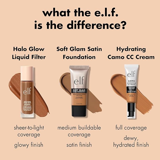 e.l.f. Soft Glam Foundation, Medium Coverage, Long-Lasting & Buildable Foundation For A Smooth, Satin Finish, Vegan & Cruelty-Free, 52 Deep Cool