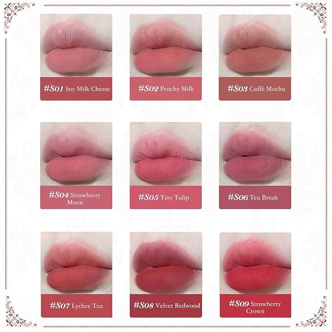 Flower Knows Strawberry Rococo Cloud Lip Cream,Velvety Matte Liquid Lipstick,Red Lipstick,Long Lasting Lip Stain,Kiss-proof Blurred Lipstick for Girls&Women,0.12 Fl Oz(S09 Strawberry Crown)