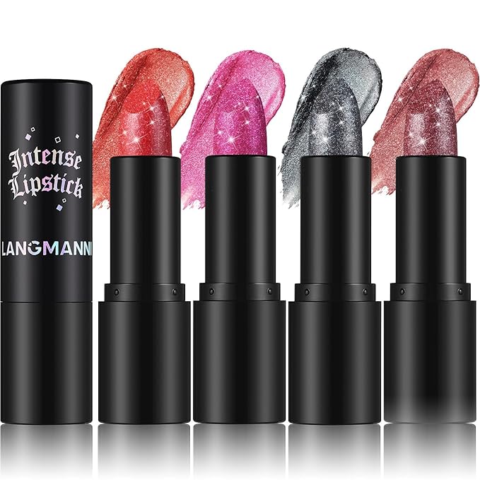 Jolilab Sparkling Lip Gloss Long Lasting Waterproof Moisturizer Lip Balm Glitter Shimmer Metallic Lipstick, Diamond Shiny Lipstick for Women Girls, Non-sticky