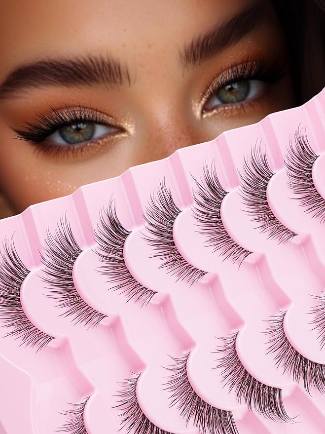 Lashes Cat Eye 16MM Foxy Eyelashes Wispy Lash Strips C Curl Natural Lashes Fake Eyelashes with 0.03MM Ultra Thin Band Siligli Fox Eyelash, 7 Pair