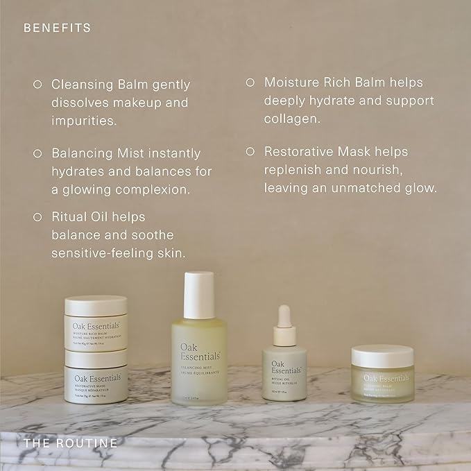 Oak Essentials The Routine At-Home Facial Gift Set | 5-Step Anti-Aging Skincare Routine with Blue Tansy Oil, Cleansing Balm & Face Mask