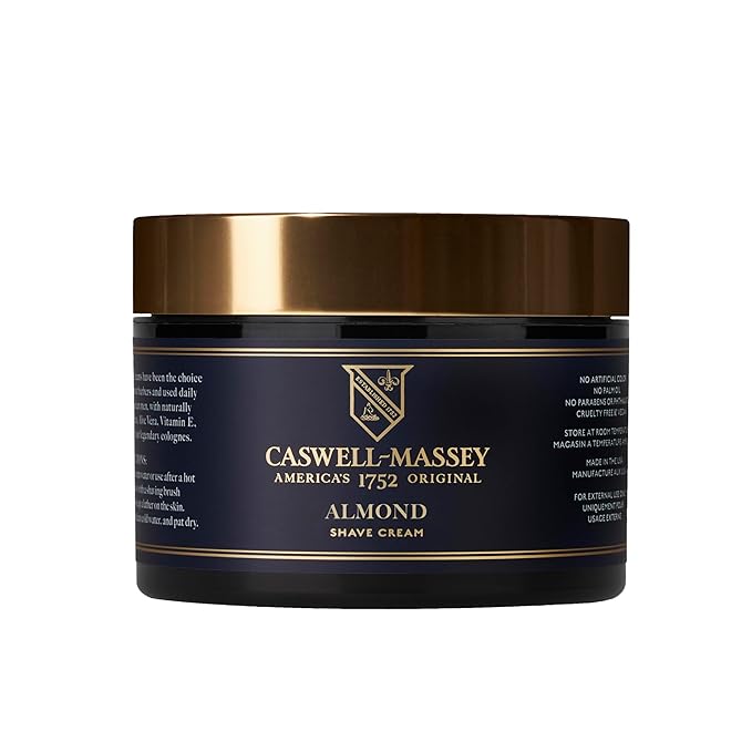 Caswell-Massey Heritage Almond Shave Cream, Natural Men’s Shaving Cream for Smooth Beard Shaving, Soothing for Sensitive Skin, USA Made, 8 Fl Oz