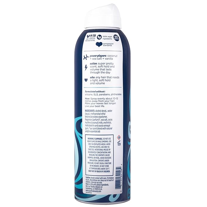 Pacifica Beauty Big Waves Coconut, Vanilla & Sea Salt Hairspray, Controls Frizz & Adds Volume, Designed for Wavy Hair, Vegan & Cruelty-Free, 6 Fl Oz