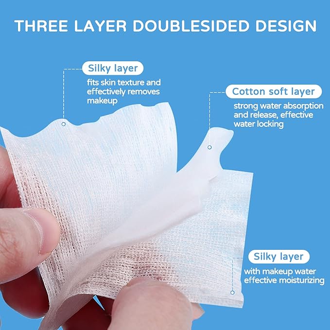 Lily Bell Cotton Facial Pads Cotton Pads (222 Count) Makeup Remover Pads 100% Pure Cotton Rounds, Hypoallergenic, Lint Free Cotton Pads Triple Layers Pads for Makeup Removal, Nail Polish