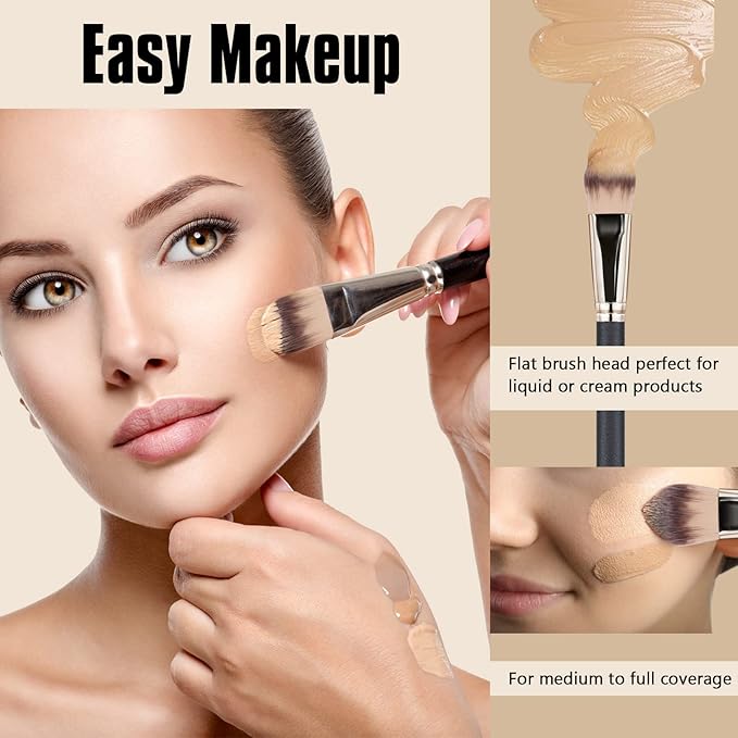 Makeup Brushes, Raffaello 3Pcs Foundation Brushes for Liquid Makeup, Professional Kabuki Foundation Brushes Set for Blending Liquid Cream Flawless Powder Cosmetics Buffing Stippling Concealer