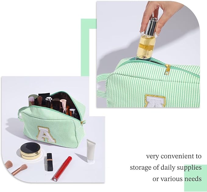 YOOLIFE Makeup Bag - Monogram Cosmetic Bags, Travel Toiletry Bag, Cute Pouch Makeup Case, Personalized Green Bags for Women