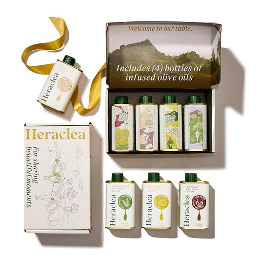 Heraclea - Aegean Flavors Gift Box - Infused Olive Oils Gift Set - Four 5.9oz Bottles - Extra Virgin Olive Oil - Organic Olive Oil - Extra Virgin - Cold Pressed - Polyphenol Rich EVOO