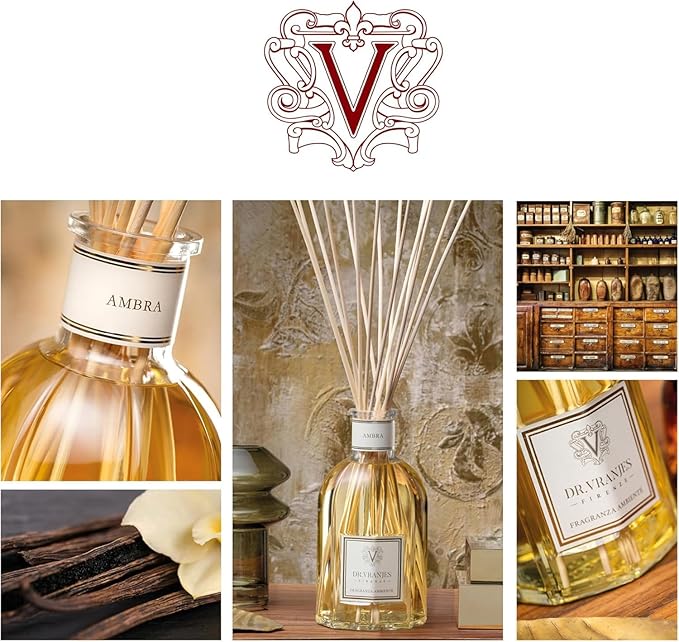 Dr. Vranjes - Ambra 500 ml Reed Diffuser + Elegant Shopping Bag, Luxury Home Fragrance, Made in Italy, Amber, Patchouli, Sandalwood