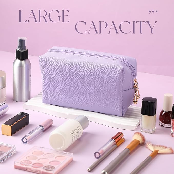 Kigeli 15 Pcs Aesthetic Makeup Bags PU Leather Cosmetic Pouches Waterproof Plain Toiletry Bags Makeup Pouches Bulk for Women Party Gift Travel Storage Organizer(Purple Series)