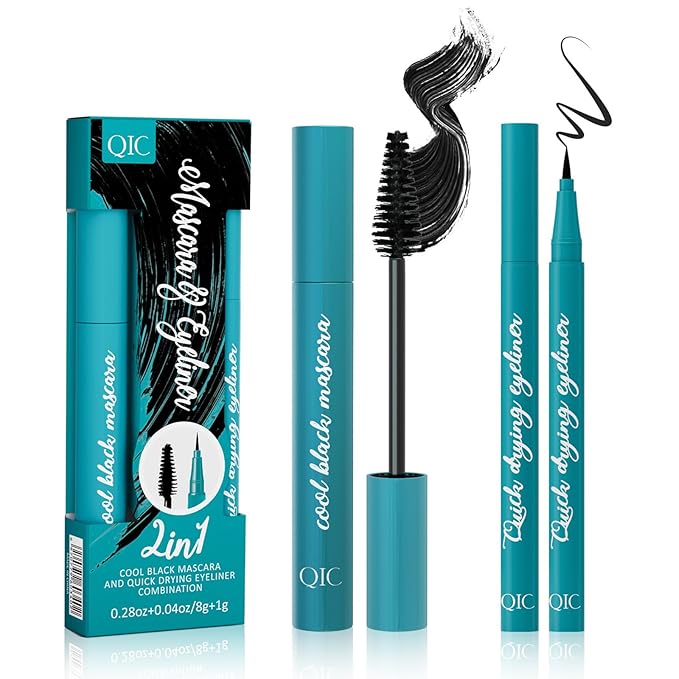 New Extension Mascara & Eyeliner Set, Black Volume and Length Mascara Waterproof Smooth Eyeliner, Smudge-proof Natural No Clumping Smudging Lasting All Day