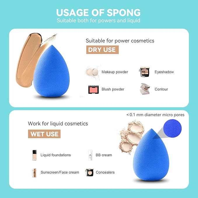 Wiko 12 Pcs Makeup Sponge Set for Foundation Bulk Latex Free Reusable Beauty Sponge Blender Cosmetic Applicator For Powder Cream and Liquid Super Soft Concealer