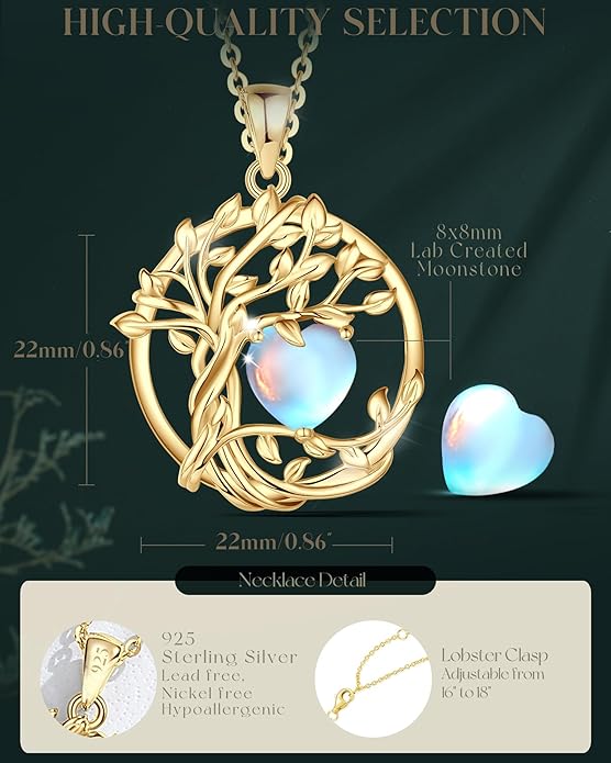 FANCIME Tree of life Birthstone necklace Sterling Silver Pendant Birthstone Necklace Gemstone Anniversary Birthday Jewelry Christmas Gifts for Mom Her Wife