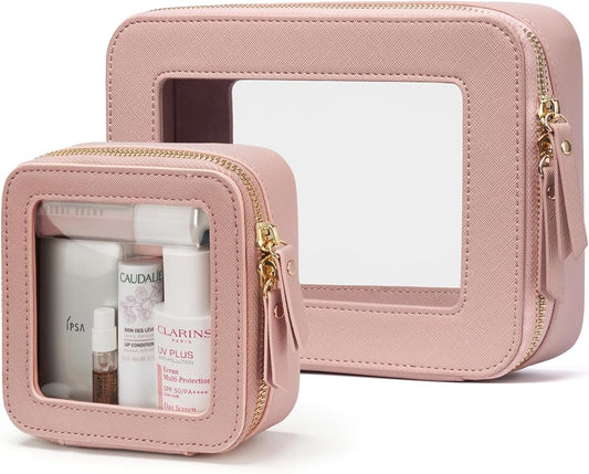 Popvibe Clear Makeup Bag Travel Cosmetic Case Transparent Toiletry Bag with Zipper, Portable Make Up Organizer Traveling Compact Car Bag for Essentials