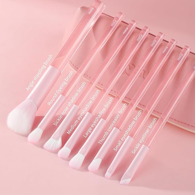 MSQ Make Up Brushes 8Pcs Powder Brushes Synthetic Hair Makeup Brush Set for Blending Stippling Eyeshadow Eyeliner Concealer Nose Shadow, Peach
