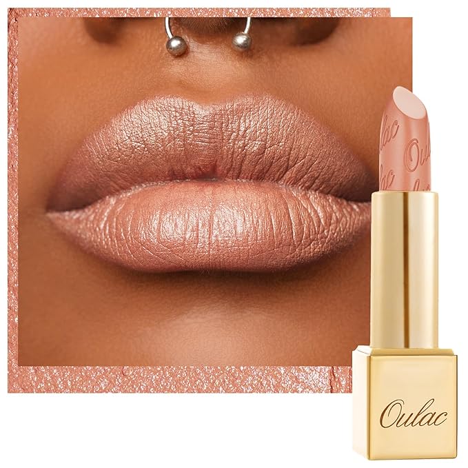 Oulac Matte Nude Lipstick with Glow Metallic Finish - Vegan Lipstick for Women, Creamy Texture, Hydrating Clean Beauty Formula, High-End Magnetic Hook Design, GM14