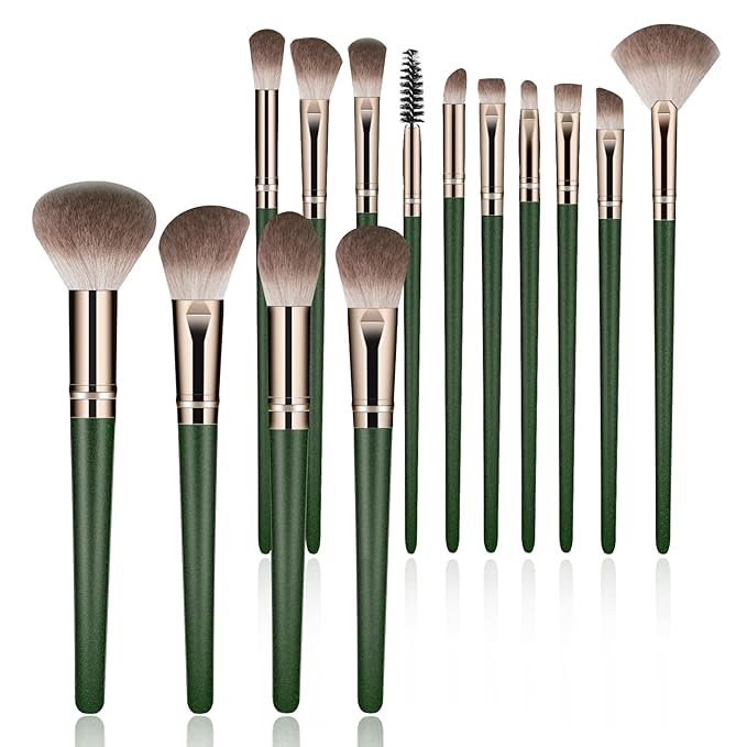 Makeup Brush Set, Premium Synthetic 14 Pcs Makeup Brushes, Travel Makeup Brush Set for Foundation, Concealer, Blush and Eyeshadow Brush(Green)