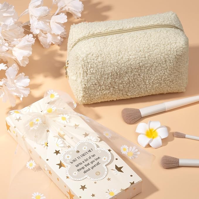 Birthday Gifts for Tween Teen Girls - 8 PCS Gifts Basket Teen Girl Gifts Trendy Stuff Girls Fun Empower Gift Box w/Task Tags Make up Brushes Makeup Bag, Graduation Gifts Idea for Her Niece Daughter