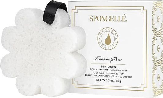 Spongelle Freesia Pear Wild Flower Buffer Body Scrubber with Box | Bath & Shower Loofah for Women | Exfoliator with Body Wash Infused | 14+ uses