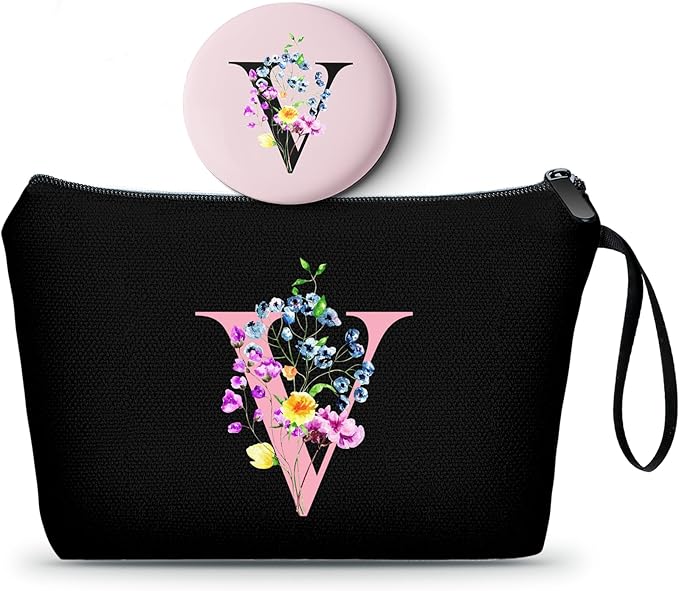 Mom Birthday Thank You Appreciation Gifts for Women Aunt Teacher Coworkers Bride Bridesmaid Monogrammed Travel Makeup Cosmetic Bag with Mirror Valentines Mothers Day Christmas Graduation V