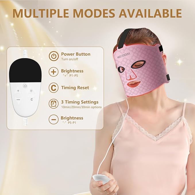 LED Face Mask, Portable Red Light Mask with Timing, Light Mask with 660nm Red Light & 850nm Near-Infrared at Home and Travel
