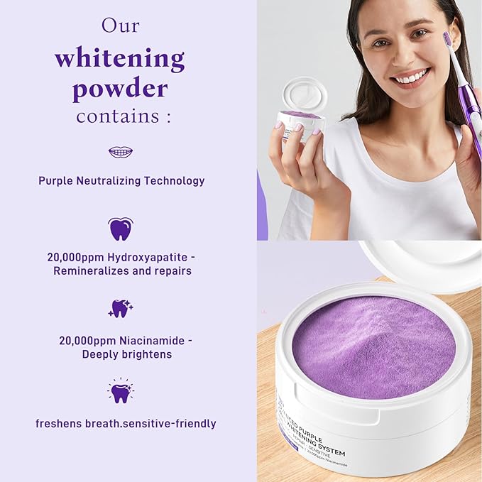 Teeth Whitening Powder,Remineralizing Hydroxyapatite Tooth Powder with Niacinamide,R5X Purple Color Corrector for Instant Brightening, Enamel Repair & Long-Lasting Natural White-30g