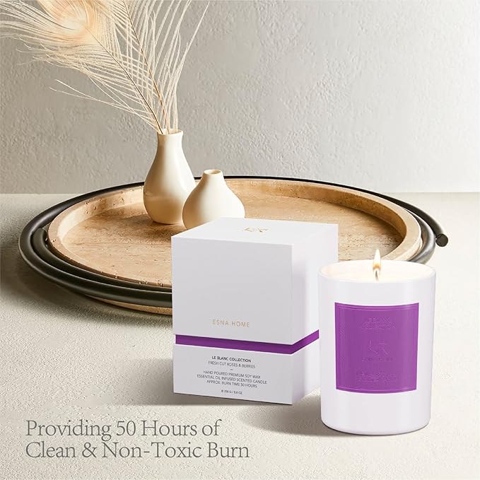 Aromatherapy Scented Candle Natural Soy Wax Roses and Berries Scented Essential Oil Lavender Candle 50 hr Long Burning for Relaxation Holiday Candle Gift for Christmas Anniversary for Her
