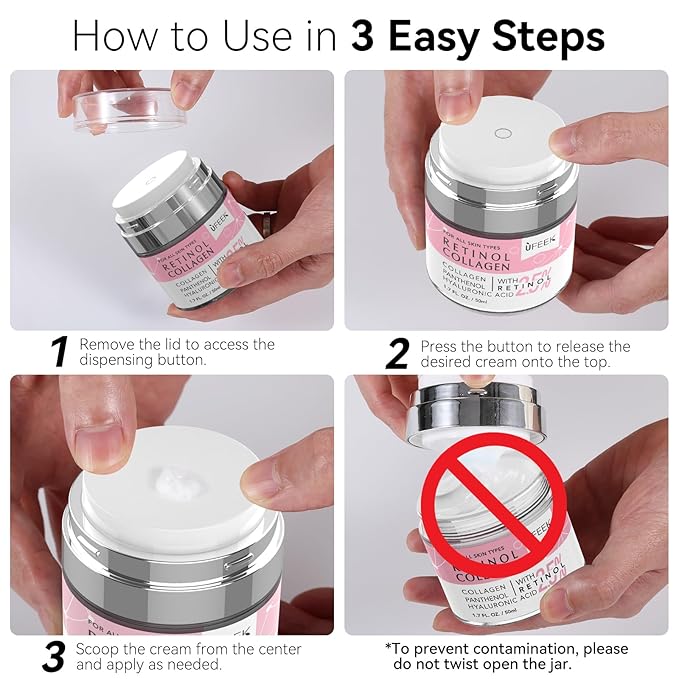 Retinol Face Moisturizer with Collagen & Hyaluronic Acid - Instant Face Lift Cream, Neck Cream for Tightening and Firming, Wrinkle Cream for Women and Men, 1.7 Fl Oz