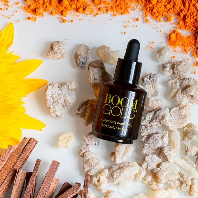 Boom Gold ™ Lightweight & Luxurious Facial Oil with Organic Ingredients for a Softer, Smoother, More Luminous Skin, with Kukui Nut & Frankincense Oil, Boom Beauty by Cindy Joseph (0.5 Oz)