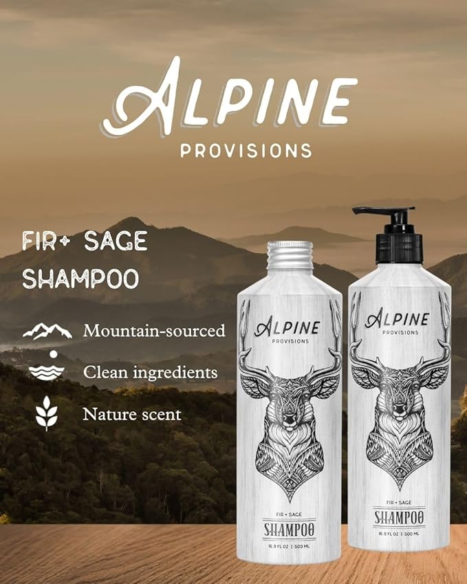 Alpine Provisions Fir & Sage Organic Shampoo for Men Women - Naturally Repair, and Hydrate with Essential Oils, Jojoba, Aloe Vera - Vegan, Sulfate - Plant-Based for Healthier, Softer Hair - 16.9 FL Oz