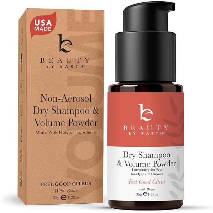 Beauty by Earth Non Aerosol Dry Shampoo Powder - Volumizing Non Toxic with Biotion, Oil-Absorbing Natural Ingredients, Made in USA