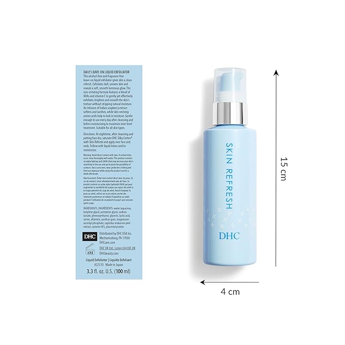 DHC Skin Refresh, Gentle Leave-on Liquid Exfoliator, Exfoliates Dull, Uneven Skin Tone and Texture, Reveals Soft, Smooth, Luminous Glow, All Skin Types, 3.38 fl oz