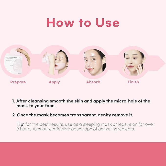 Glassy Hydrogel Face Mask for Glow and Dewy Skin, Deep Hydration, Vegan Collagen, Makeup Prep, Pore Tightening, Firming, Moisturizing, Elasticity, Overnight Korean Skin Care 1.19oz x 4ea