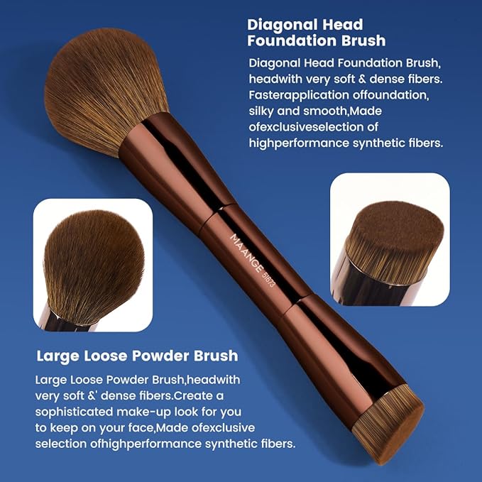 MAANGE 20 PCS Foundation Makeup Brush Set, Double-ended Kabuki Brush Contour for Liquid Powder Concealer Cream Blending Blush Makeup Tools (Brown)